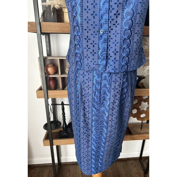 Vintage 60’s Handmade Navy Blue Eyelet Skirt Top Set - Picture 6 of 13